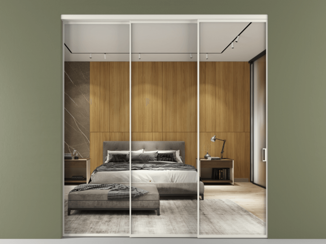 Перегородка Формато внутри проёма 3 створки с синхронным механизмом АЛПР 040.01 Алюминий Белый Двустороннее зеркало, триплекс , триплекс 6 мм Цена 2131910 AMD  | Volhovec