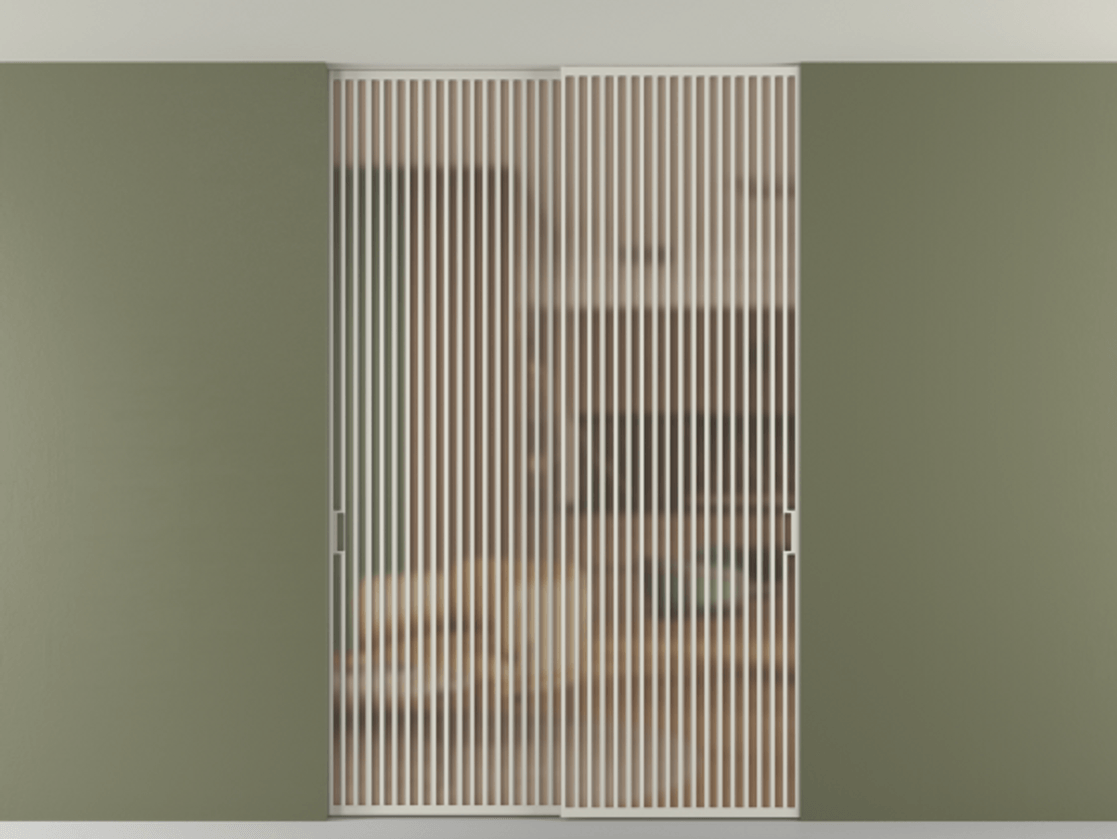 Перегородка Формато внутри проёма скрытое крепление в потолок 2 створки АЛПР 040.06 Алюминий тёплый серый Сатинированное оранжевое стекло, триплекс Цена 2764500 AMD | Volhovec