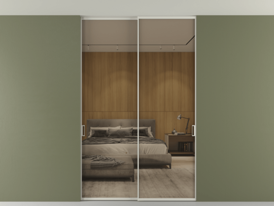 Перегородка Formato внутри проёма скрытое крепление в потолок 2 створки АЛПР 040.01 Алюминий тёплый серый Рефлективное бронзовое стекло "Стопсол", калёное Цена 1980310 AMD | Volhovec