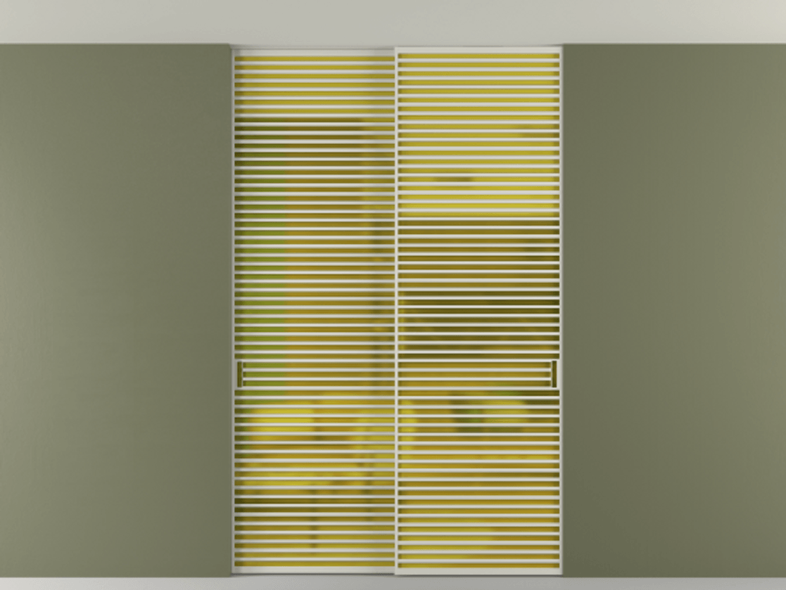 Перегородка Формато внутри проёма скрытое крепление в потолок 2 створки АЛПР 040.07 Алюминий тёплый серый Сатинированное жёлтое стекло, триплекс Цена 2764500 AMD | Volhovec