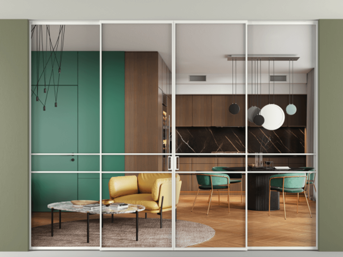 Перегородка Formato внутри проёма скрытое крепление в потолок 4 створки АЛПР 040.02 Алюминий светло-серый Прозрачное стекло "Crystal Vision", калёное Цена 3743860 AMD | Volhovec