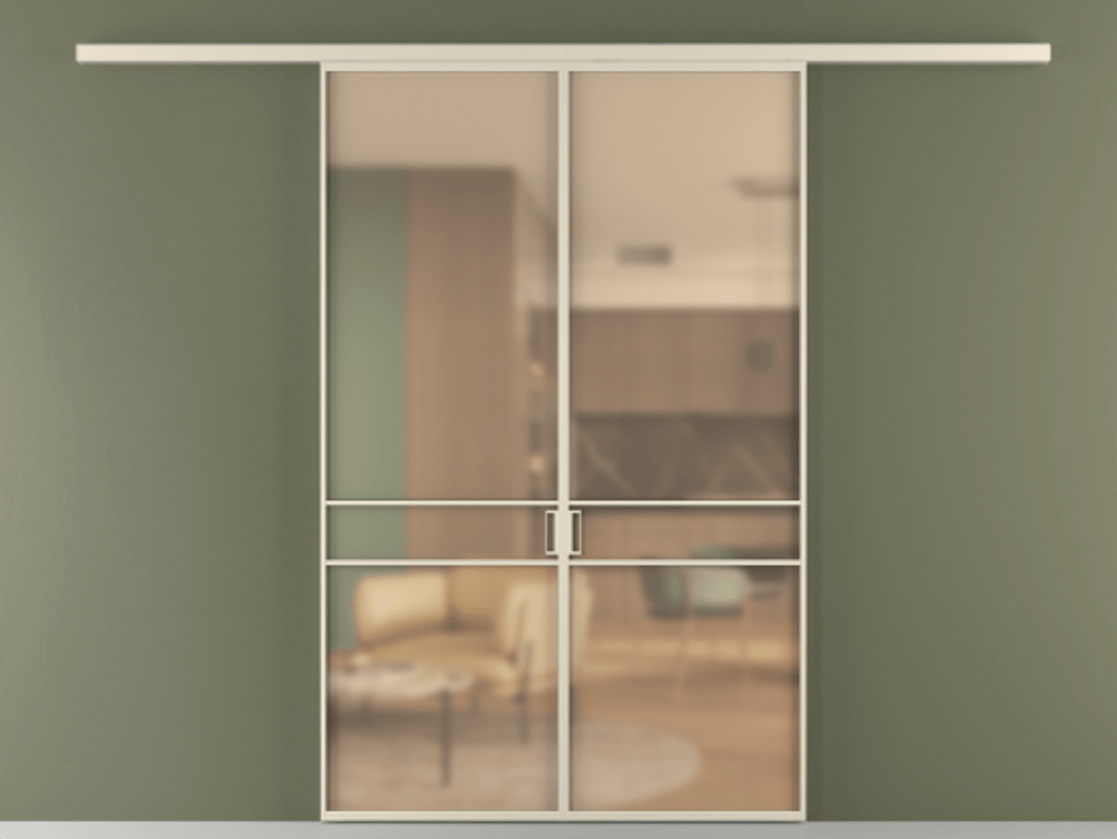 Перегородка Formato вдоль стены 2 створки АЛПР 040.02 Алюминий бежево-серый Сатинированное оранжевое стекло, триплекс Цена 233000 ₽ | Volhovec