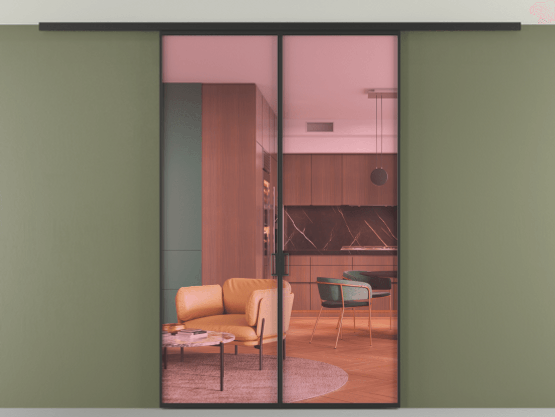 Перегородка Формато вдоль стены на потолок 2 створки АЛПР 040.01 Алюминий Черный Прозрачное розовое стекло, триплекс Цена 1153200 AMD | Volhovec