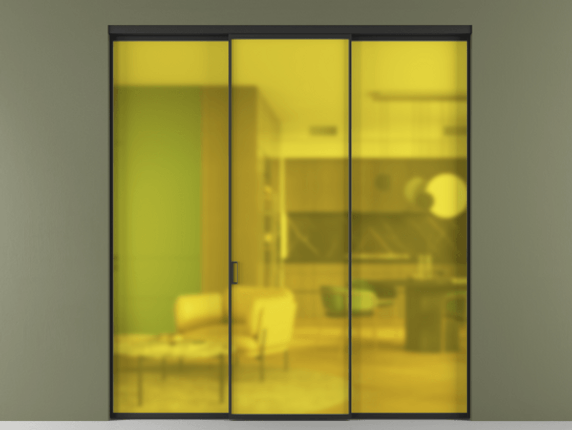 Перегородка Formato внутри проёма 3 створки АЛПР 040.01 Алюминий Черный Сатинированное жёлтое стекло, триплекс Цена 1458600 AMD | Volhovec