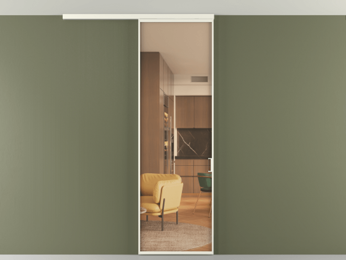 Перегородка Формато вдоль стены на потолок 1 створка АЛПР 040.01 Алюминий жемчужный Прозрачное оранжевое стекло, триплекс Цена 623200 AMD | Volhovec