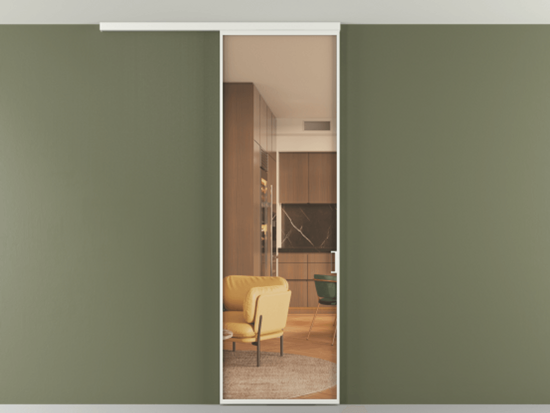 Перегородка Формато вдоль стены на потолок 1 створка АЛПР 040.01 Алюминий светло-серый Прозрачное оранжевое стекло, триплекс Цена 623200 AMD | Volhovec