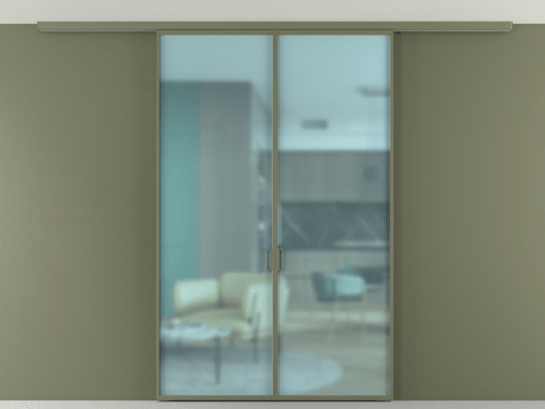 Перегородка Formato вдоль стены на потолок 2 створки АЛПР 040.01 Алюминий оливковый тёмный Сатинированное голубое стекло, триплекс Цена 1250100 AMD | Volhovec