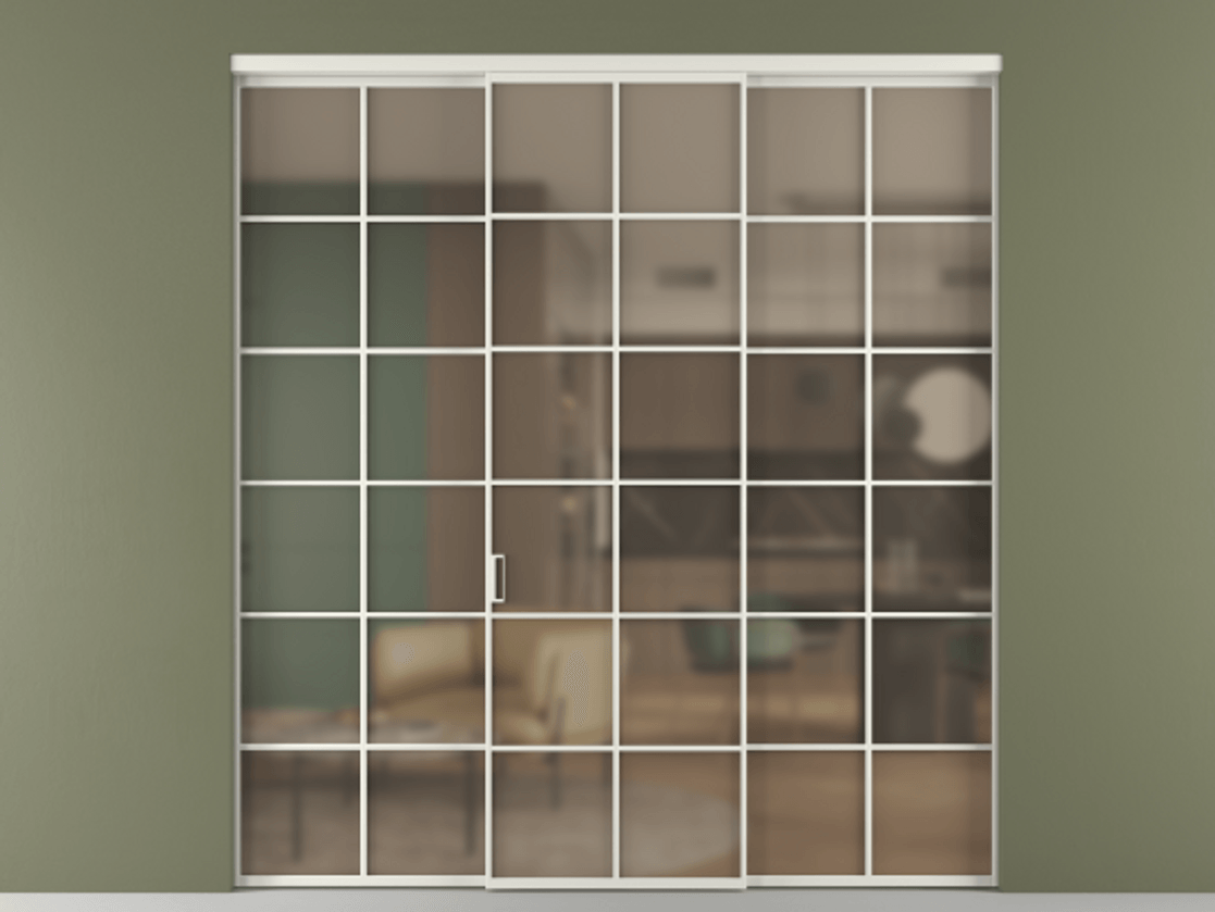 Перегородка Формато внутри проёма 3 створки АЛПР 040.05 Алюминий серый Сатинированное бронзовое стекло, триплекс Цена 1718540 AMD | Volhovec