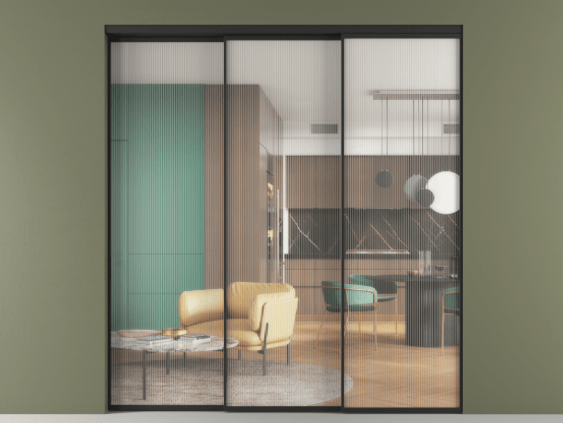 Перегородка Формато внутри проёма 3 створки с синхронным механизмом АЛПР 040.01 Алюминий Черный Рифлёное стекло "Мору", триплекс. Скрытый короб ЧЕР Цена 2562050 AMD 1. Полотно 3 шт. (800/2100 мм)
2. Комплект установки раздвижной системы
3. Базовый комплект фурнитуры
4. Комплект фурнитуры телескопик синхро-2
5.Ручка Рондо. Фабрика дверей Волховец 8 (800) 551 43 19 Перегородка Формато внутри проёма 3 створки с синхронным механизмом АЛПР 040.01 Алюминий Черный Рифлёное стекло "Мору", триплекс Цена 2562050 AMD | Volhovec