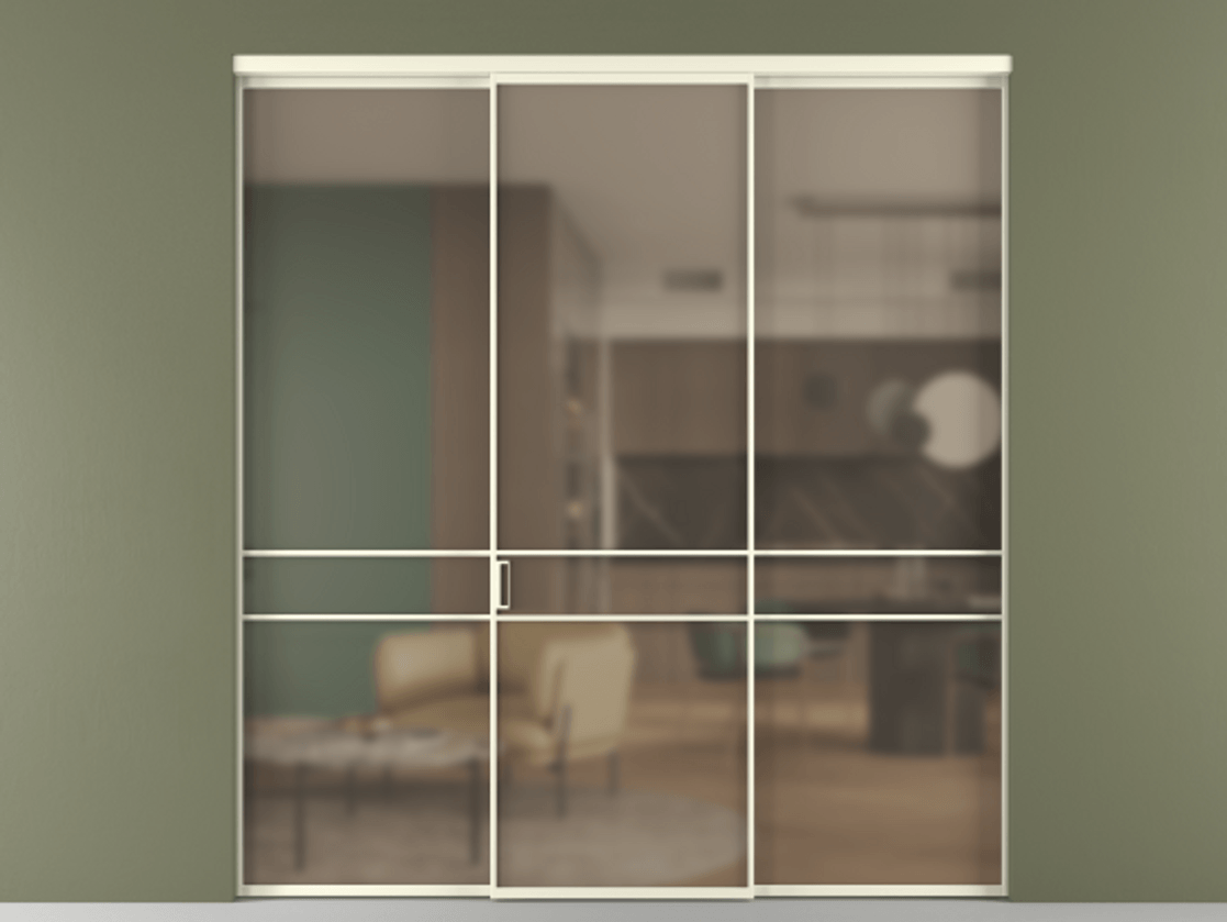 Перегородка Формато внутри проёма 3 створки АЛПР 040.02 Алюминий молочно-белый Сатинированное бронзовое стекло, триплекс Цена 1600180 AMD | Volhovec