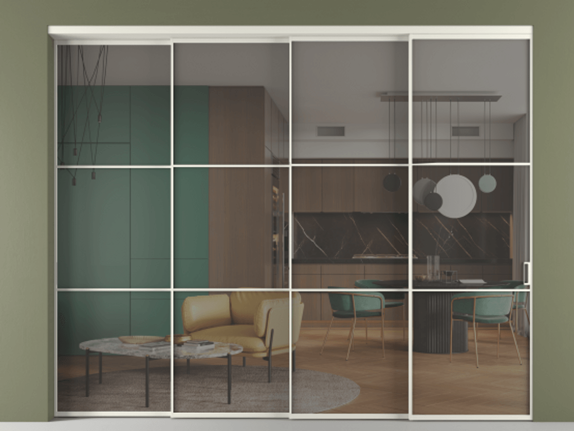 Перегородка Formato внутри проёма телескопик синхро 3 АЛПР 040.03 Алюминий Белый Прозрачное серое стекло, триплекс, 6 мм. Скрытый короб БЕЛ Цена 470700 ₽ 1. Полотно 4 шт. (800/2100 мм)
2. Комплект установки раздвижной системы
3. Базовый комплект фурнитуры
4. Комплект фурнитуры телескопик синхро-3
5. Ручка RONDO
. Фабрика дверей Волховец 8 (800) 551 43 19 Перегородка Formato внутри проёма телескопик синхро 3 АЛПР 040.03 Алюминий Белый Прозрачное серое стекло, триплекс, 6 мм Цена 470700 ₽ | Volhovec