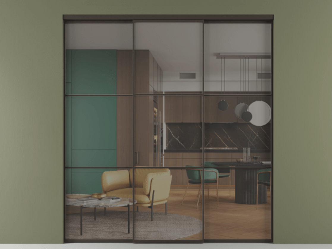 Перегородка Formato внутри проёма 3 створки АЛПР 040.03 Алюминий антрацит Прозрачное серое стекло, триплекс Цена 1600180 AMD | Volhovec