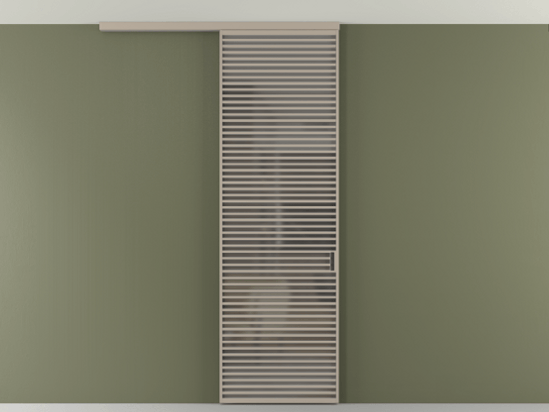 Перегородка Формато вдоль стены на потолок 1 створка АЛПР 040.07 Алюминий бисквитный Сатинированное серое стекло, триплекс Цена 1262670 AMD | Volhovec