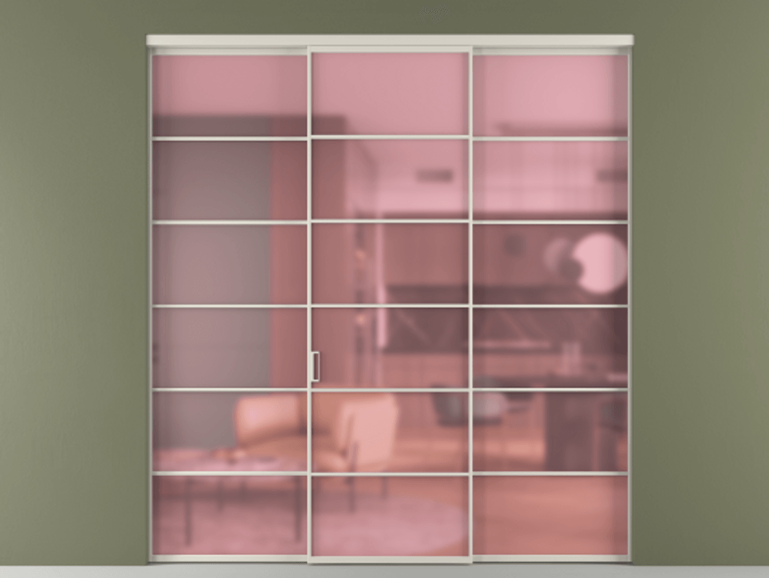 Перегородка Формато внутри проёма 3 створки АЛПР 040.04 Алюминий облачно-серый Сатинированное розовое стекло, триплекс Цена 1718500 AMD | Volhovec