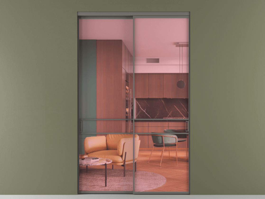 Перегородка Формато внутри проёма 2 створки АЛПР 040.02 Алюминий классический серый Прозрачное розовое стекло, триплекс Цена 2915200 AMD  | Volhovec