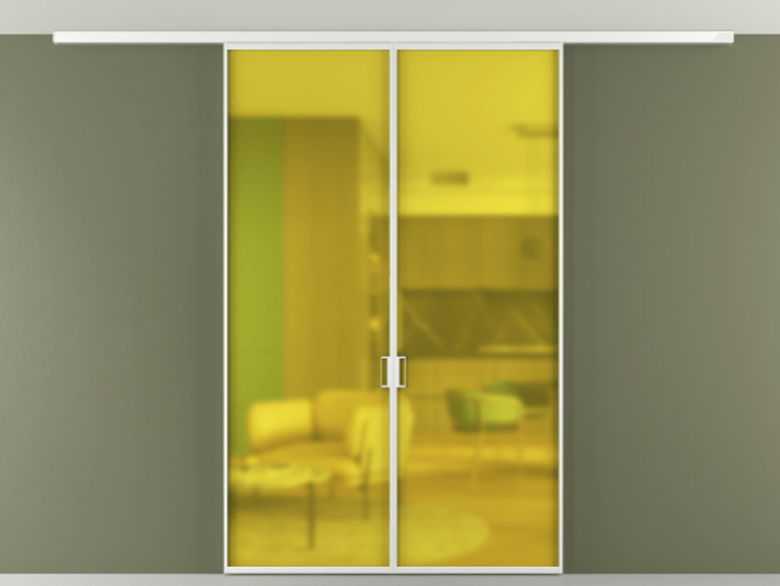 Перегородка Formato вдоль стены на потолок 2 створки АЛПР 040.01 Алюминий белоснежный Сатинированное жёлтое стекло, триплекс Цена 1250100 AMD | Volhovec