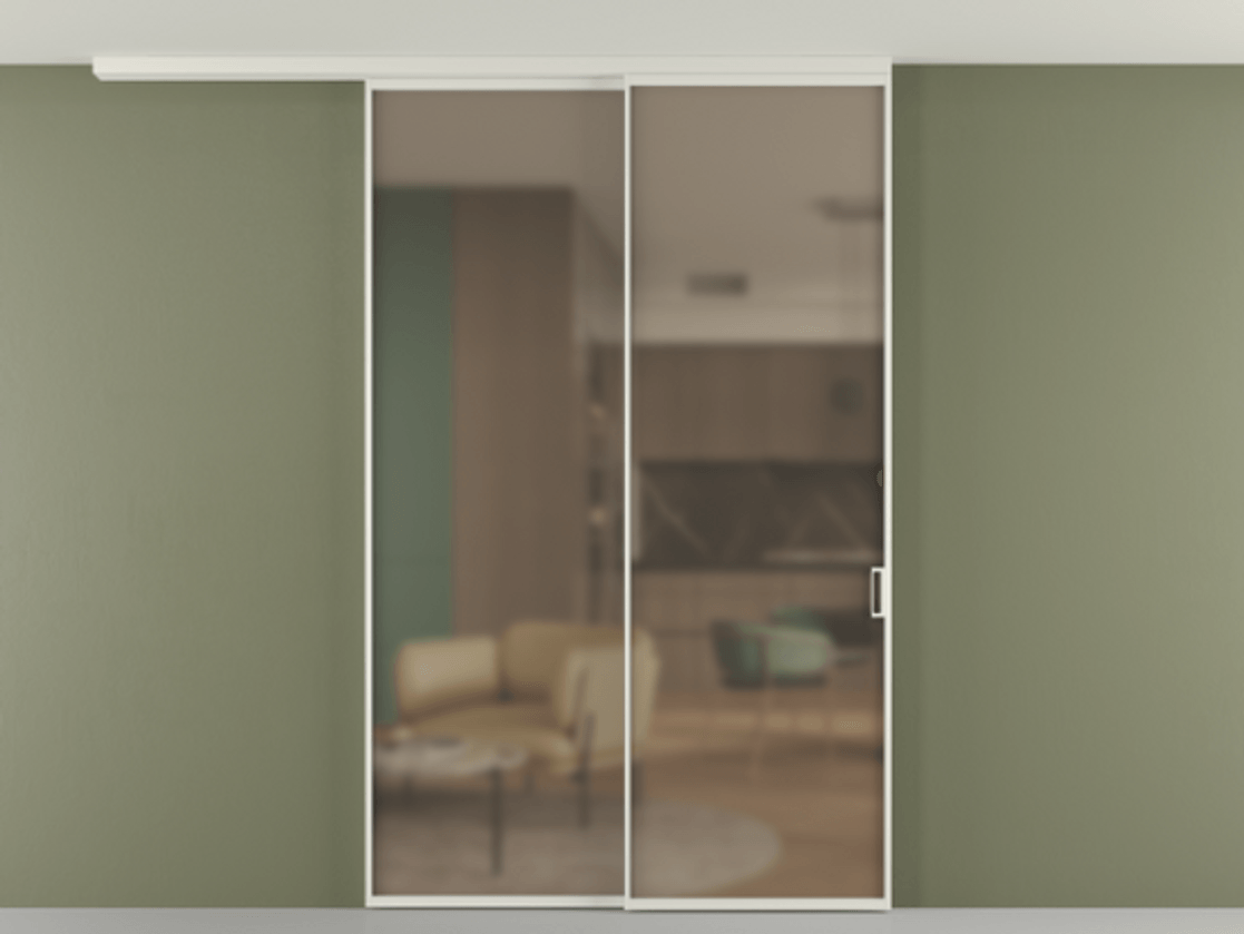 Перегородка Formato вдоль стены на потолок телескопик синхро 2 АЛПР 040.01 Алюминий Белый Сатинированное бронзовое стекло, триплекс Цена 1810090 AMD | Volhovec