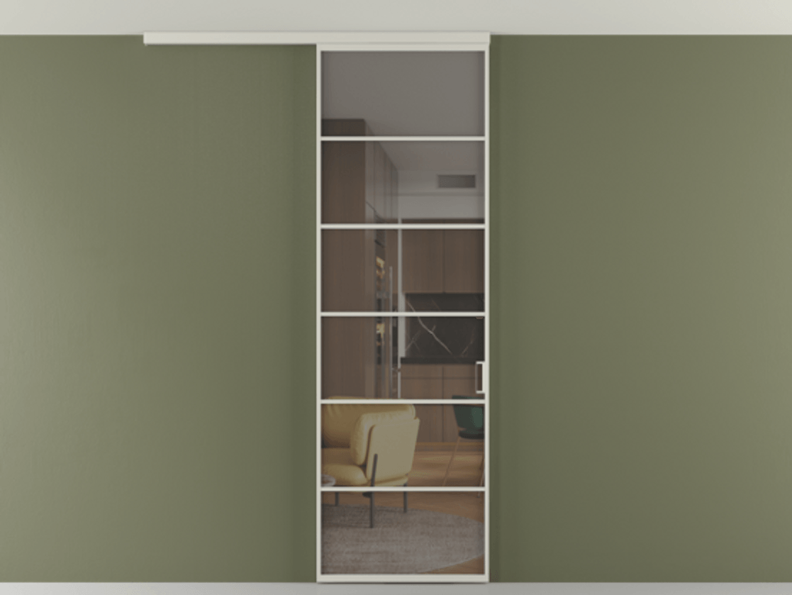 Перегородка Formato вдоль стены на потолок 1 створка АЛПР 040.04 Алюминий тёплый серый Прозрачное серое стекло, триплекс Цена 696610 AMD | Volhovec