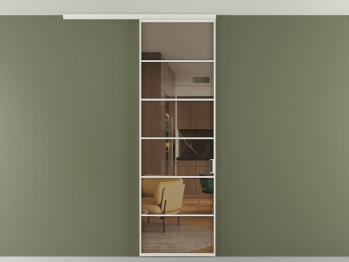 Перегородка Формато вдоль стены на потолок 1 створка АЛПР 040.04 Алюминий серый Прозрачное бронзовое стекло, триплекс Цена 727350 AMD | Volhovec