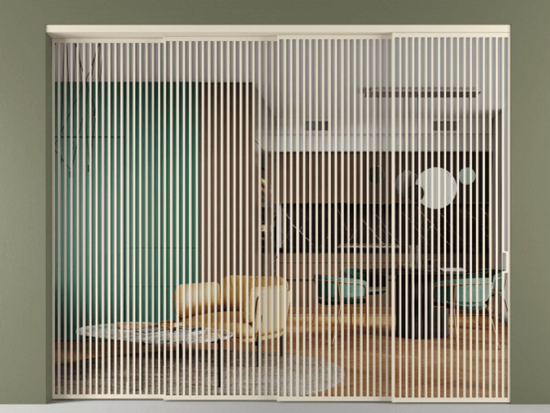 Перегородка Формато внутри проёма 4 створки с синхронным механизмом АЛПР 040.06 Алюминий бежево-серый Прозрачное стекло "Кристал Вижн", калёное Цена 5414890 AMD | Volhovec