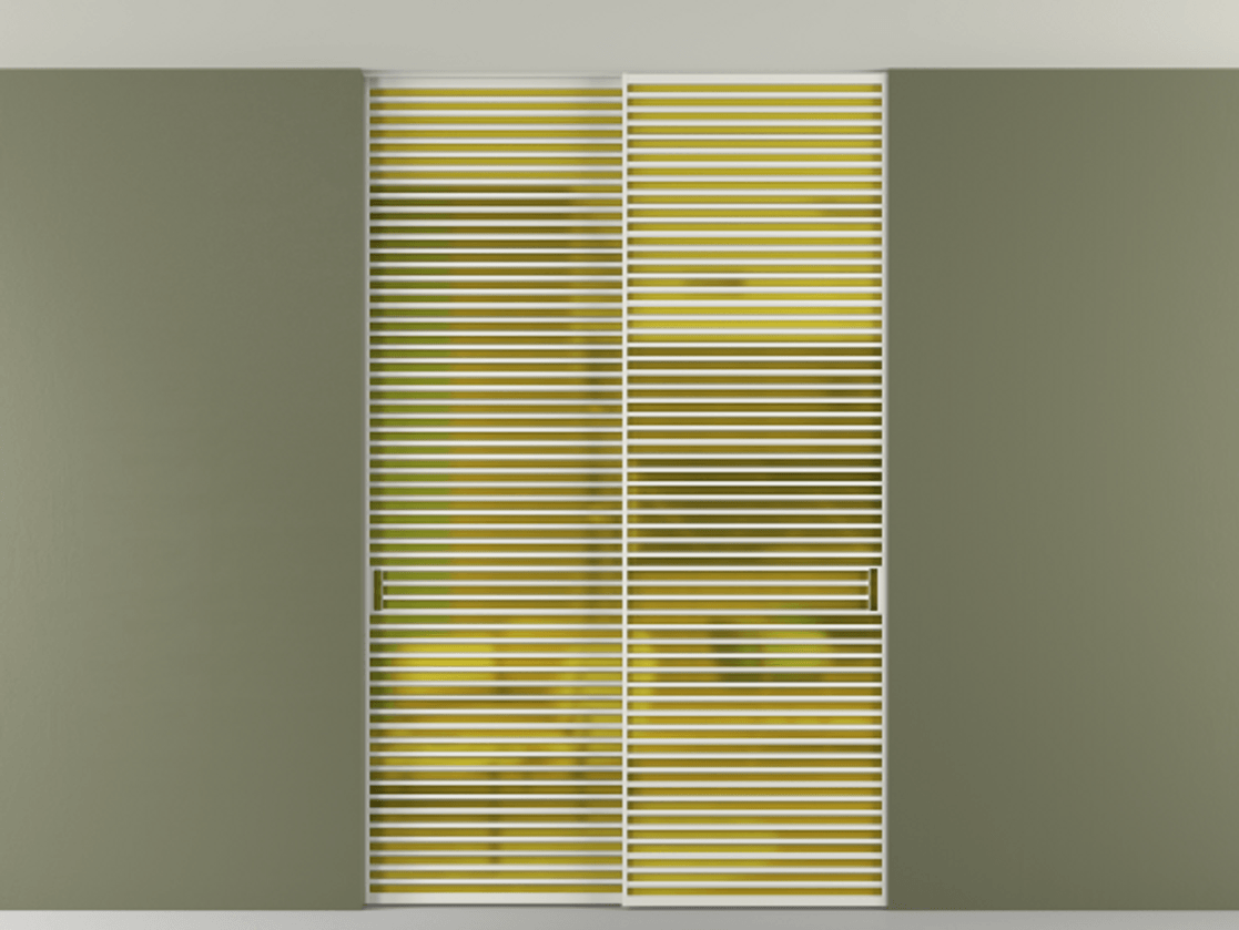 Перегородка Формато внутри проёма скрытое крепление в потолок 2 створки АЛПР 040.07 Алюминий серый Сатинированное жёлтое стекло, триплекс Цена 2764500 AMD | Volhovec