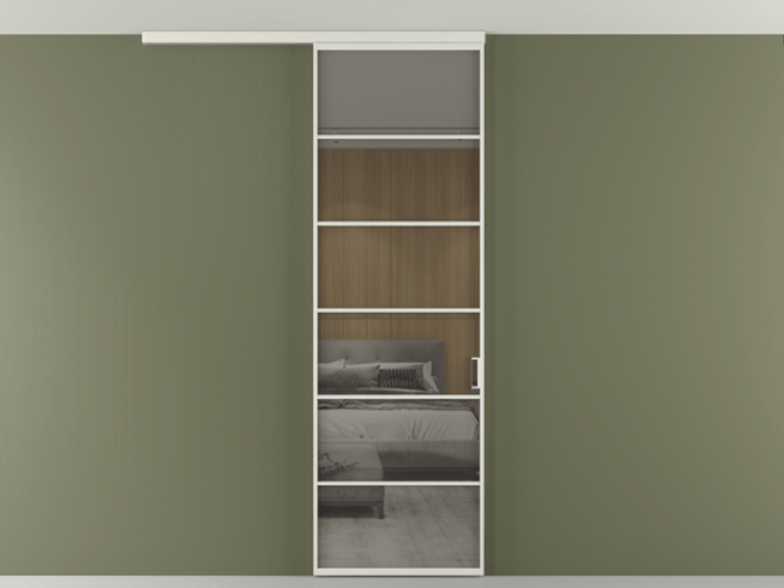 Перегородка Формато вдоль стены на потолок 1 створка АЛПР 040.04 Алюминий серый Рефлективное серое стекло "Стопсол", калёное Цена 770520 AMD | Volhovec