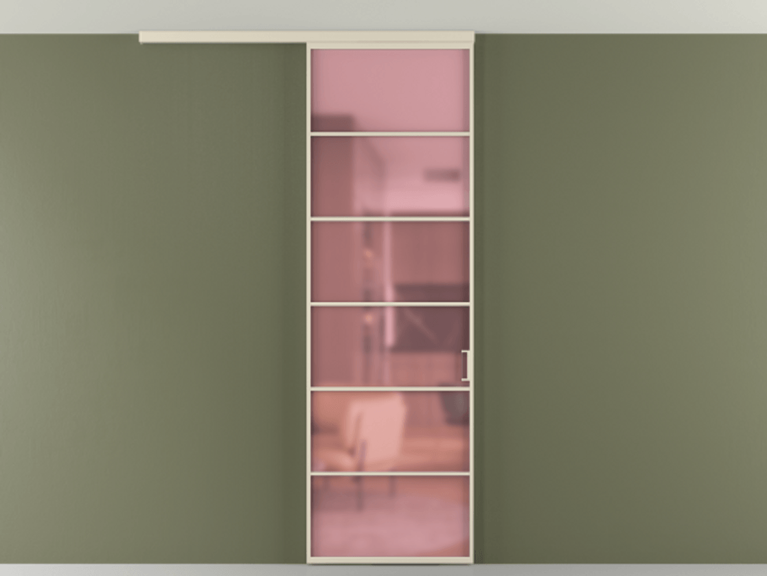 Перегородка Formato вдоль стены на потолок 1 створка АЛПР 040.04 Алюминий бежево-серый Сатинированное розовое стекло, триплекс Цена 850400 AMD | Volhovec