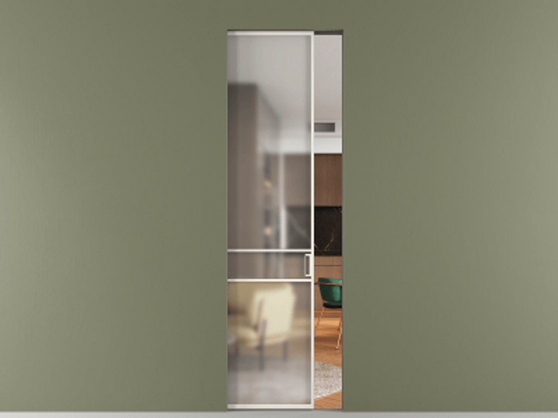 Перегородка Формато скрытый пенал 1 створка АЛПР 040.02 Алюминий пудровый белый Сатинированное стекло "Мателюкс Кристал Вижн", калёное, матовое, каленое 6 мм Цена 1091040 AMD | Volhovec