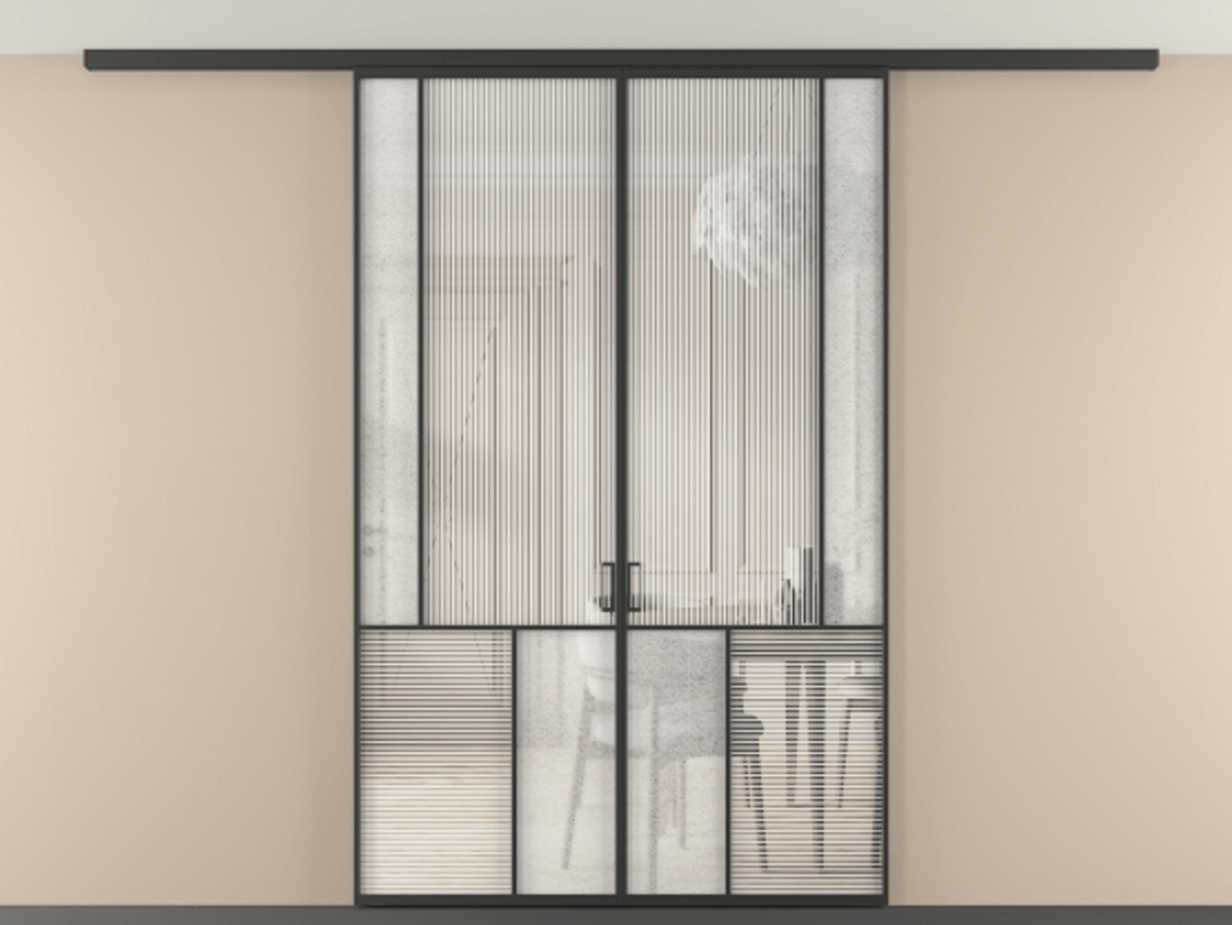 Перегородка Mosaic вдоль стены на потолок двустворчатая АЛПР 041.21 Алюминий Черный Рифлёное стекло "Дюна", триплекс, 6 мм + Фактурное стекло "Лёд", триплекс, 6 мм. Скрытый короб ЧЕР Цена 1712440 AMD . Фабрика дверей Волховец 8 (800) 551 43 19 Перегородка Mosaic вдоль стены на потолок двустворчатая АЛПР 041.21 Алюминий Черный Рифлёное стекло "Дюна", триплекс, 6 мм + Фактурное стекло "Лёд", триплекс, 6 мм Цена 1712440 AMD | Volhovec