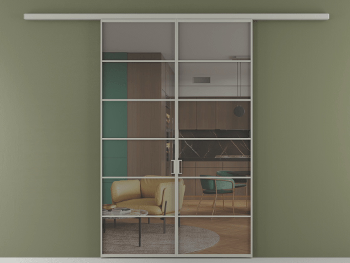 Перегородка Формато вдоль стены 2 створки АЛПР 040.04 Алюминий нейтральный серый Прозрачное серое стекло, триплекс Цена 1397020 AMD | Volhovec