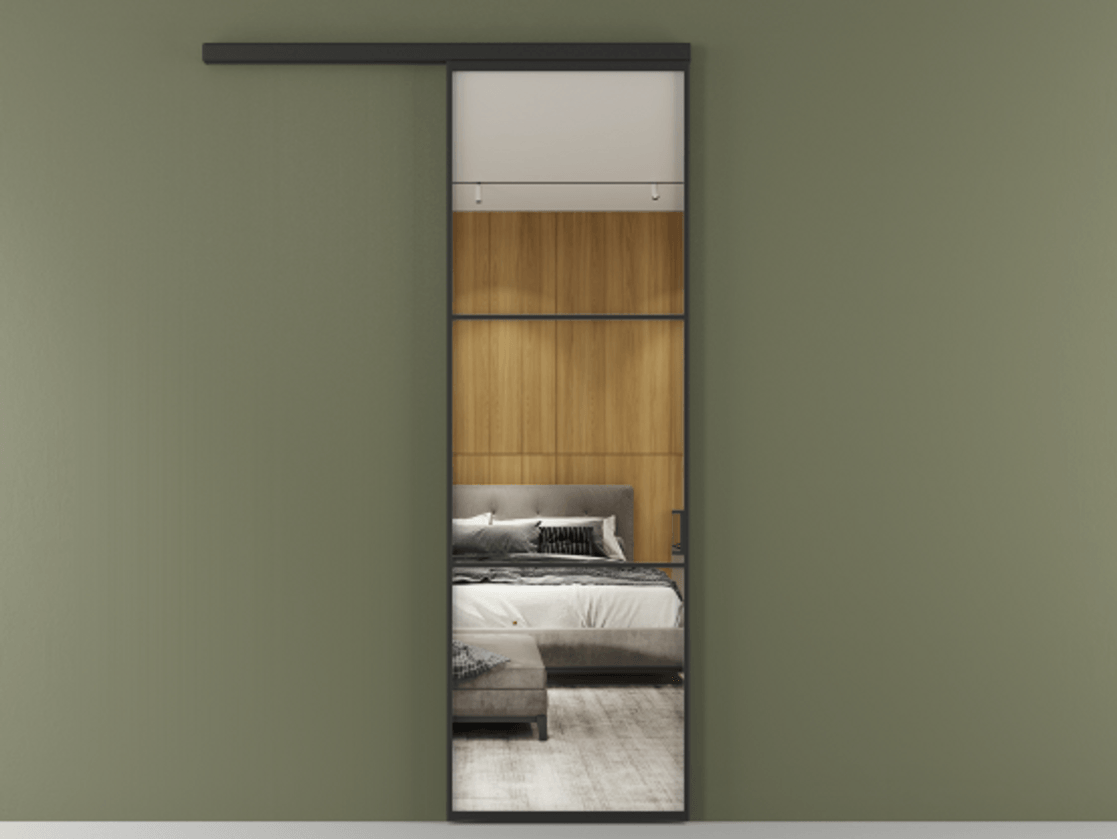 Перегородка Формато вдоль стены 1 створка АЛПР 040.03 Алюминий Черный Двустороннее зеркало, триплекс , триплекс 6 мм Цена 116200 ₽  | Volhovec