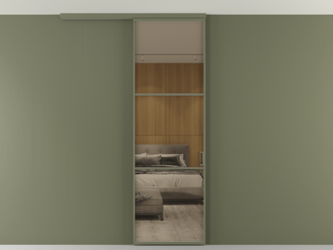 Перегородка Формато вдоль стены на потолок 1 створка АЛПР 040.03 Алюминий оливковый тёмный Рефлективное бронзовое стекло "Стопсол", калёное Цена 846440 AMD | Volhovec