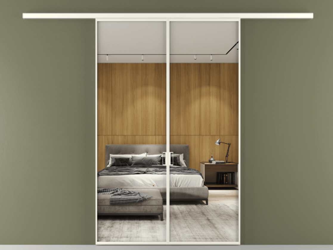 Перегородка Формато вдоль стены 2 створки АЛПР 040.01 Алюминий жемчужный Двустороннее зеркало, триплекс , триплекс 6 мм Цена 1263490 AMD | Volhovec