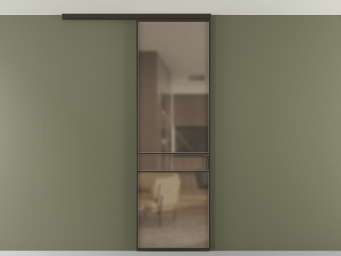 Перегородка Формато вдоль стены на потолок 1 створка АЛПР 040.02 Алюминий антрацит Сатинированное бронзовое стекло, триплекс Цена 653210 AMD | Volhovec