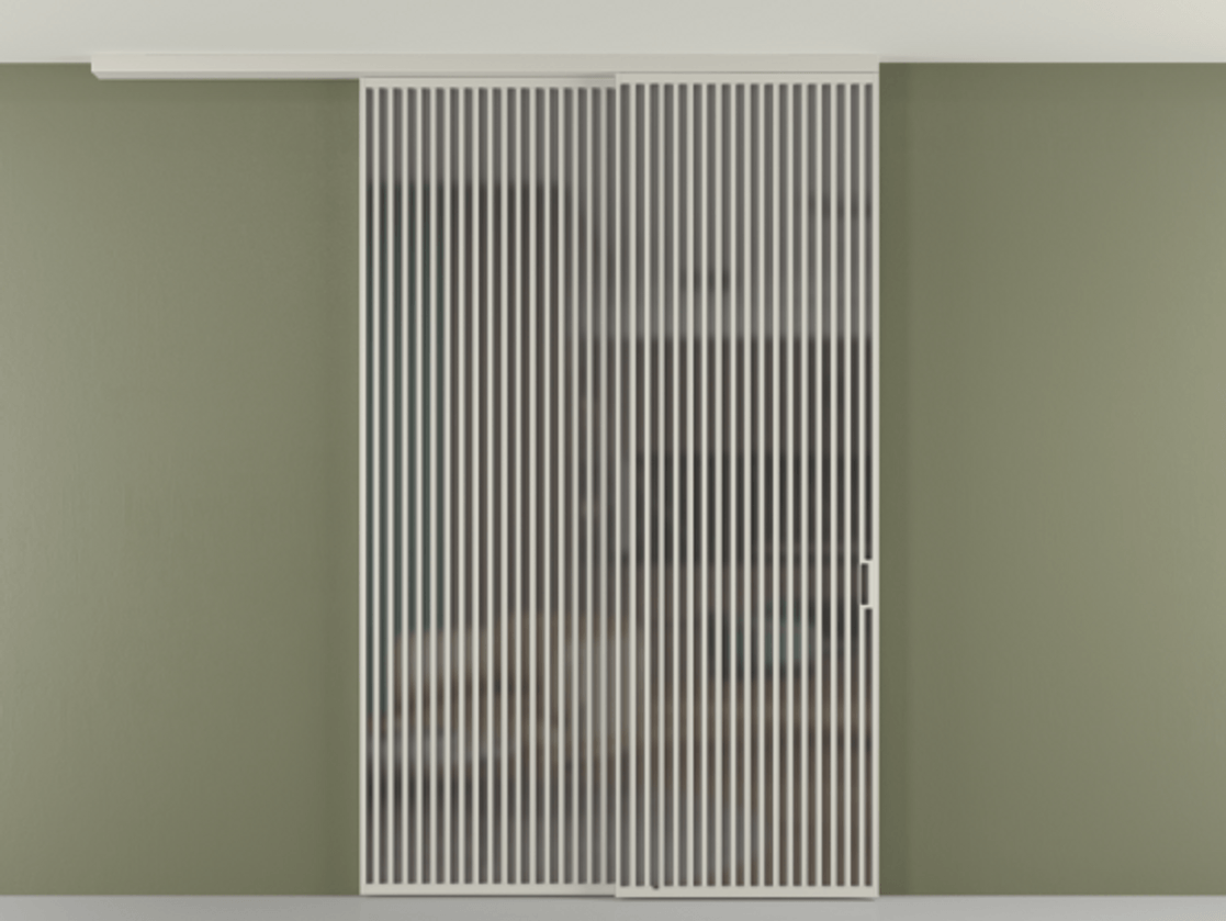 Перегородка Формато вдоль стены на потолок 2 створки с синхронным механизмом АЛПР 040.06 Алюминий тёплый серый Сатинированное серое стекло, триплекс Цена 3551530 AMD | Volhovec