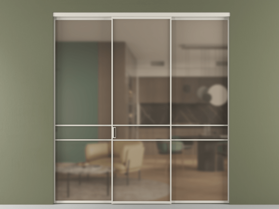 Перегородка Formato внутри проёма 3 створки АЛПР 040.02 Алюминий облачно-серый Сатинированное бронзовое стекло, триплекс Цена 1600180 AMD | Volhovec