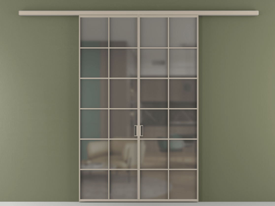 Перегородка Формато вдоль стены 2 створки АЛПР 040.05 Алюминий бисквитный Сатинированное серое стекло, триплекс Цена 1397020 AMD | Volhovec