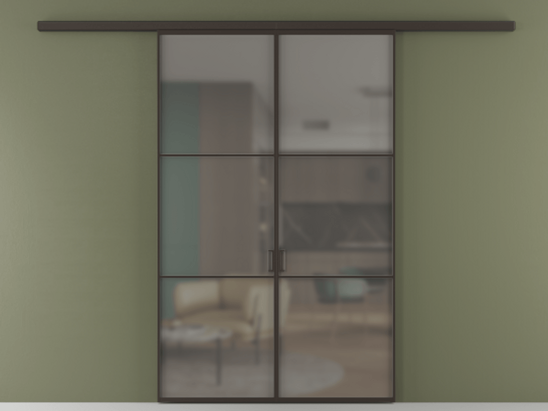 Перегородка Формато вдоль стены 2 створки АЛПР 040.03 Алюминий антрацит Сатинированное серое стекло, триплекс Цена 39676350 so'm | Volhovec