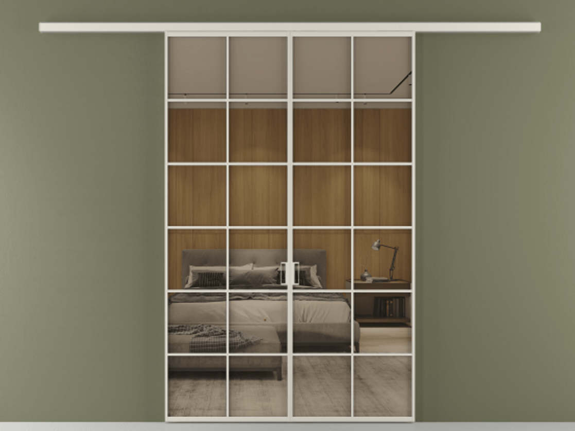 Перегородка Формато вдоль стены 2 створки АЛПР 040.05 Алюминий облачно-серый Рефлективное бронзовое стекло "Стопсол", калёное Цена 1784460 AMD | Volhovec