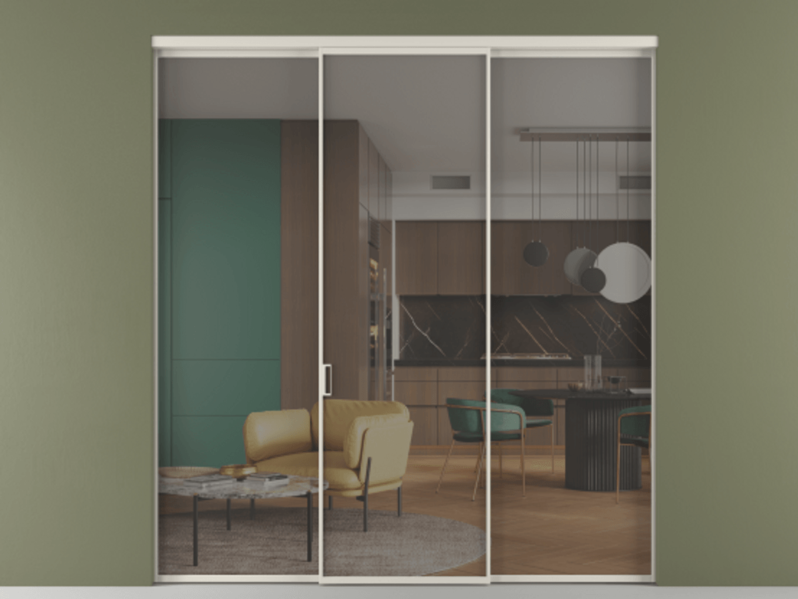 Перегородка Формато внутри проёма 3 створки АЛПР 040.01 Алюминий облачно-серый Прозрачное серое стекло, триплекс Цена 1518240 AMD | Volhovec