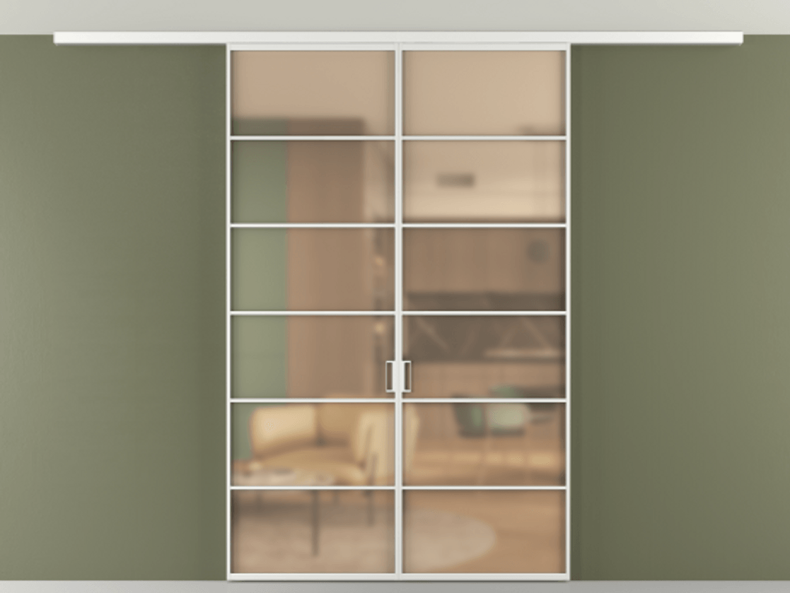 Перегородка Formato вдоль стены на потолок 2 створки АЛПР 040.04 Алюминий белоснежный Сатинированное оранжевое стекло, триплекс Цена 1652800 AMD | Volhovec