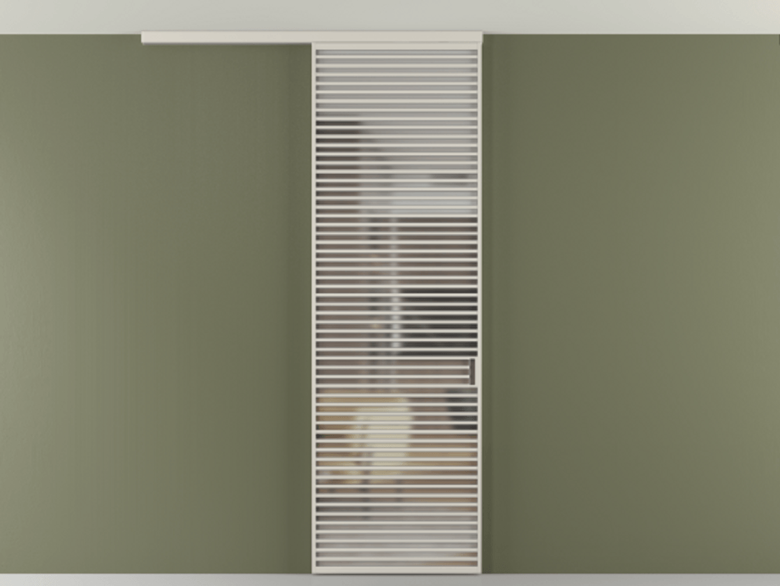 Перегородка Формато вдоль стены на потолок 1 створка АЛПР 040.07 Алюминий облачно-серый Сатинированное стекло "Мателюкс Кристал Вижн", калёное, матовое, каленое 6 мм Цена 193628 ₽ | Volhovec