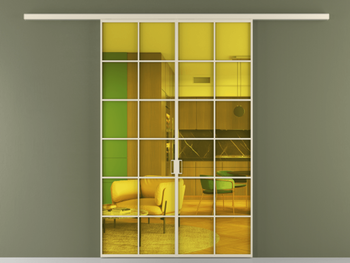 Перегородка Формато вдоль стены 2 створки АЛПР 040.05 Алюминий бежево-серый Прозрачное жёлтое стекло, триплекс Цена 1397000 AMD | Volhovec