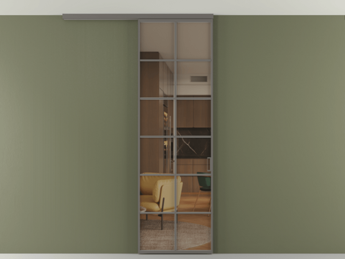 Перегородка Формато вдоль стены на потолок 1 створка АЛПР 040.05 Алюминий классический серый Прозрачное бронзовое стекло, триплекс Цена 727350 AMD | Volhovec