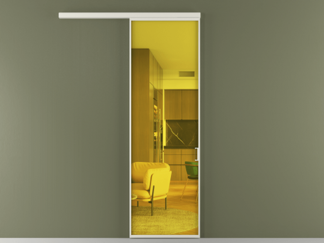 Перегородка Formato вдоль стены 1 створка АЛПР 040.01 Алюминий Белый Прозрачное жёлтое стекло, триплекс Цена 659200 AMD  | Volhovec