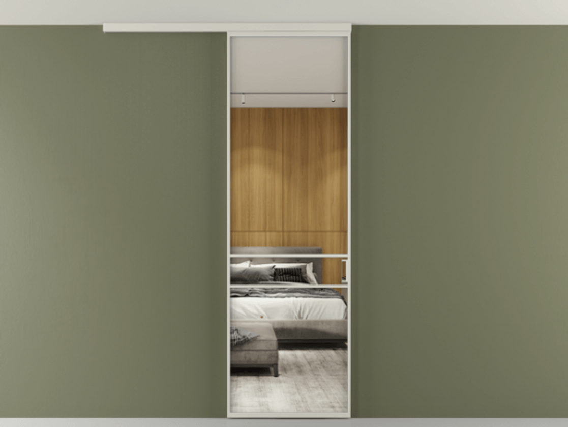 Перегородка Formato вдоль стены на потолок 1 створка АЛПР 040.02 Алюминий тёплый серый Двустороннее зеркало, триплекс , триплекс 6 мм Цена 653210 AMD | Volhovec