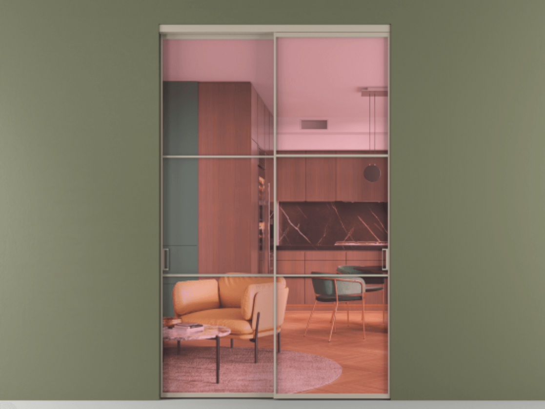 Перегородка Formato внутри проёма 2 створки АЛПР 040.03 Алюминий бисквитный Прозрачное розовое стекло, триплекс Цена 3117800 AMD  | Volhovec