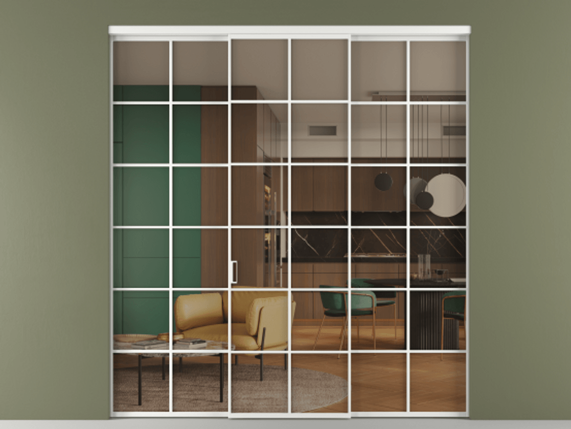 Перегородка Формато внутри проёма 3 створки АЛПР 040.05 Алюминий белоснежный Прозрачное бронзовое стекло, триплекс Цена 1718540 AMD | Volhovec