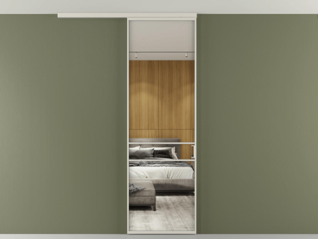 Перегородка Формато вдоль стены на потолок 1 створка АЛПР 040.02 Алюминий облачно-серый Двустороннее зеркало, триплекс , триплекс 6 мм Цена 653210 AMD | Volhovec