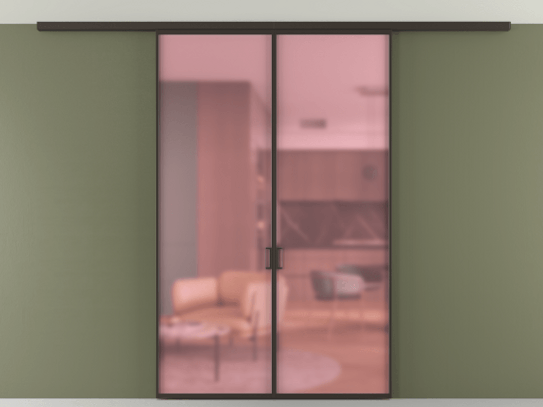 Перегородка Formato вдоль стены на потолок 2 створки АЛПР 040.01 Алюминий антрацит Сатинированное розовое стекло, триплекс Цена 1250100 AMD | Volhovec